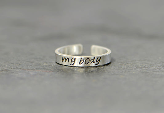 dainty sterling silver toe ring - hand stamped with my body - custom toe ring - midi ring or pinky ring