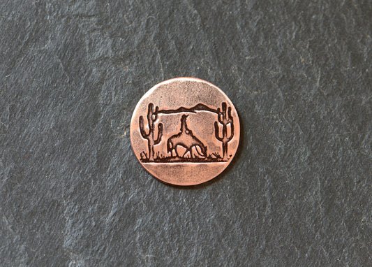 Cowboy and cactus copper golf ball marker