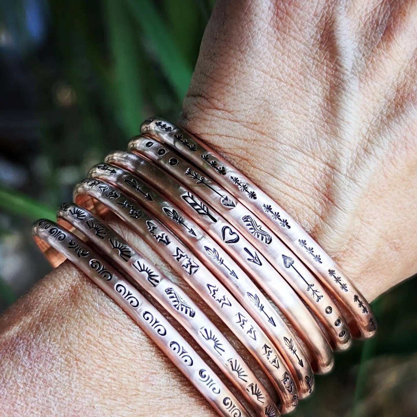 Set of 7  dainty copper bracelets