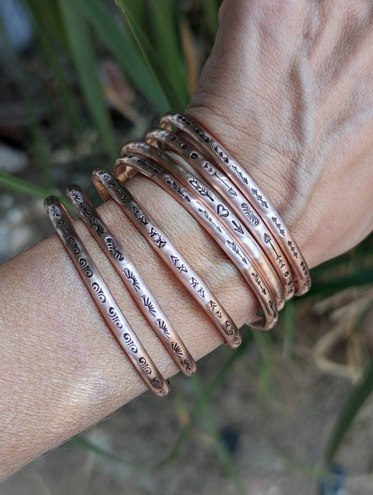 Set of 7  dainty copper bracelets