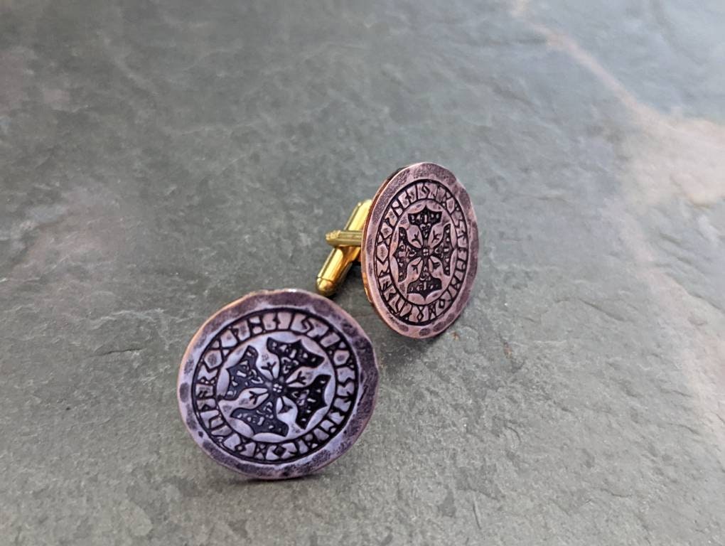 Copper cuff links with Nordish Runes and Viking theme