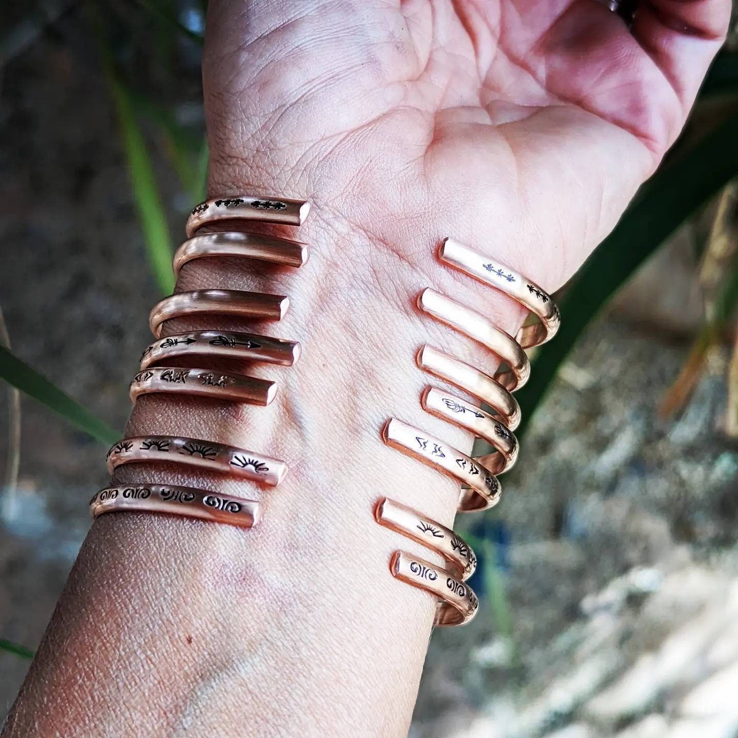 Set of 7  dainty copper bracelets