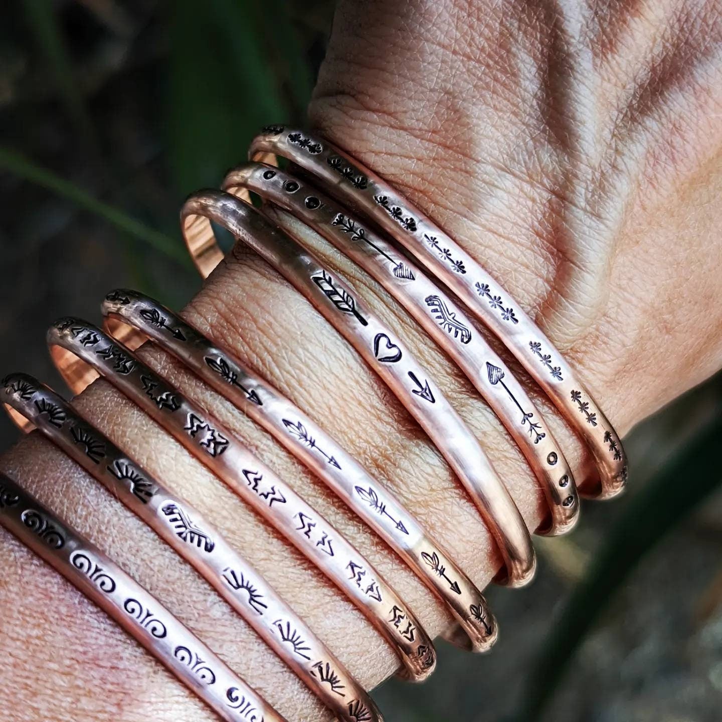 Set of 7  dainty copper bracelets