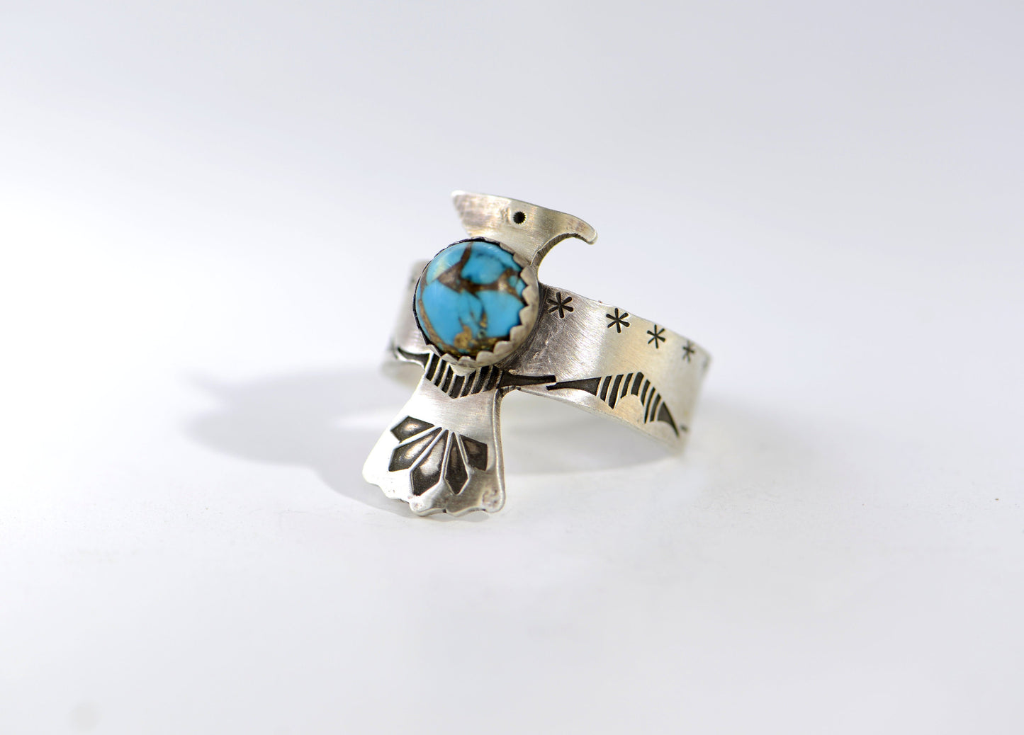 Thunderbird ring in sterling silver with turquoise