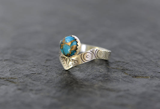 Copper and turquoise on sterling silver ring