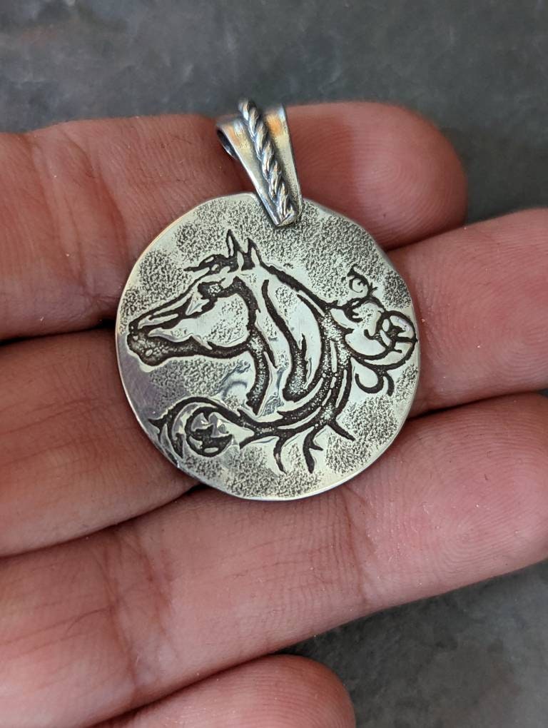 Sterling silver horse necklace with bail and hammered texture