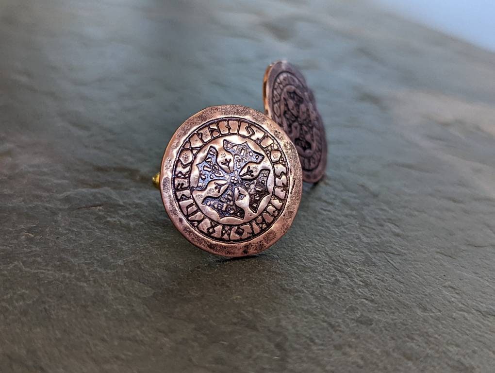 Copper cuff links with Nordish Runes and Viking theme