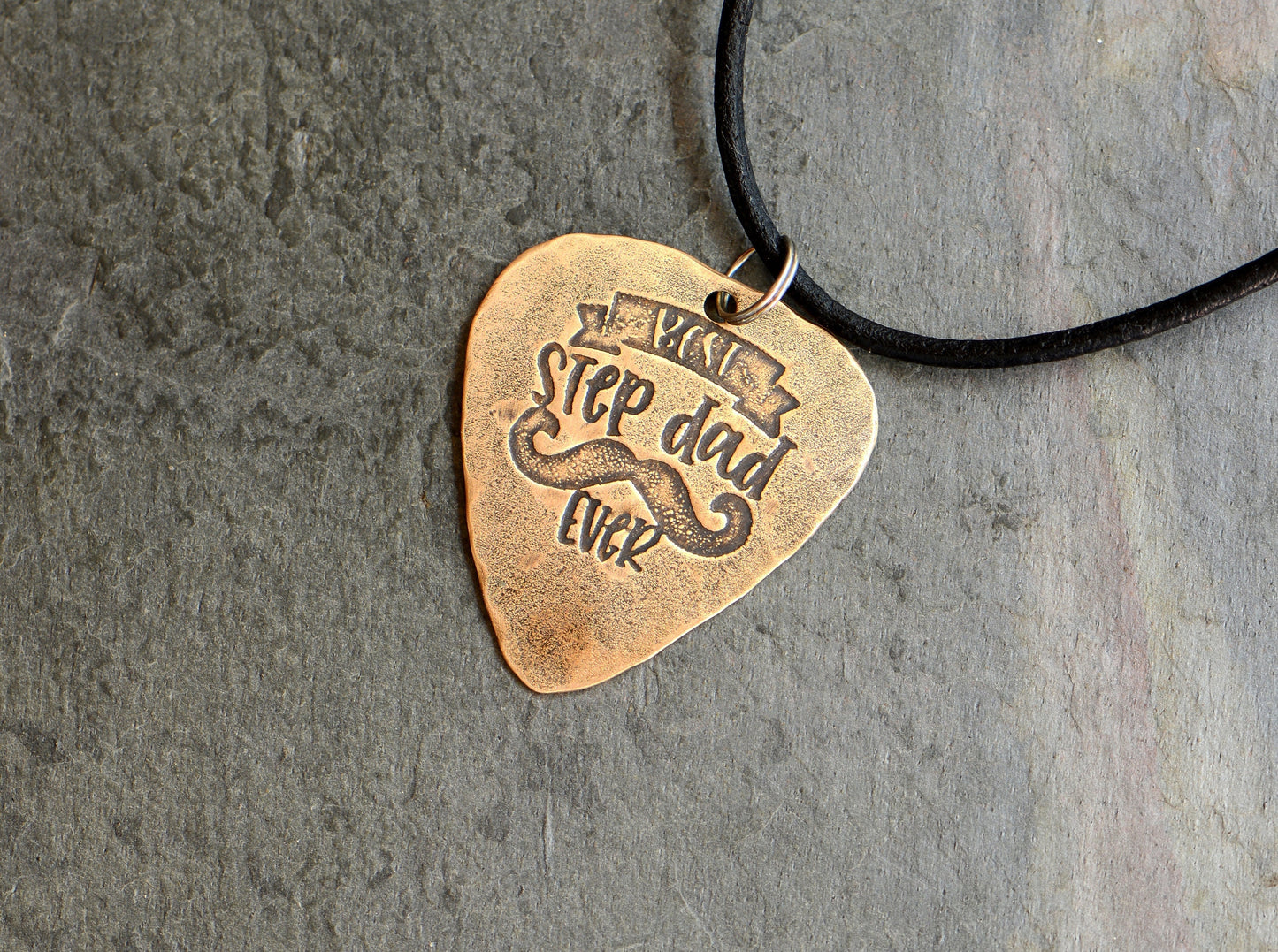 Guitar pick necklace stamped with best stepdad ever
