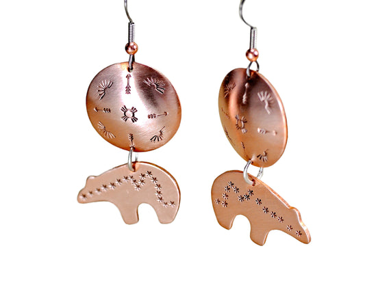 Spirit bear and arrow themed dangle earring in your choice of metals