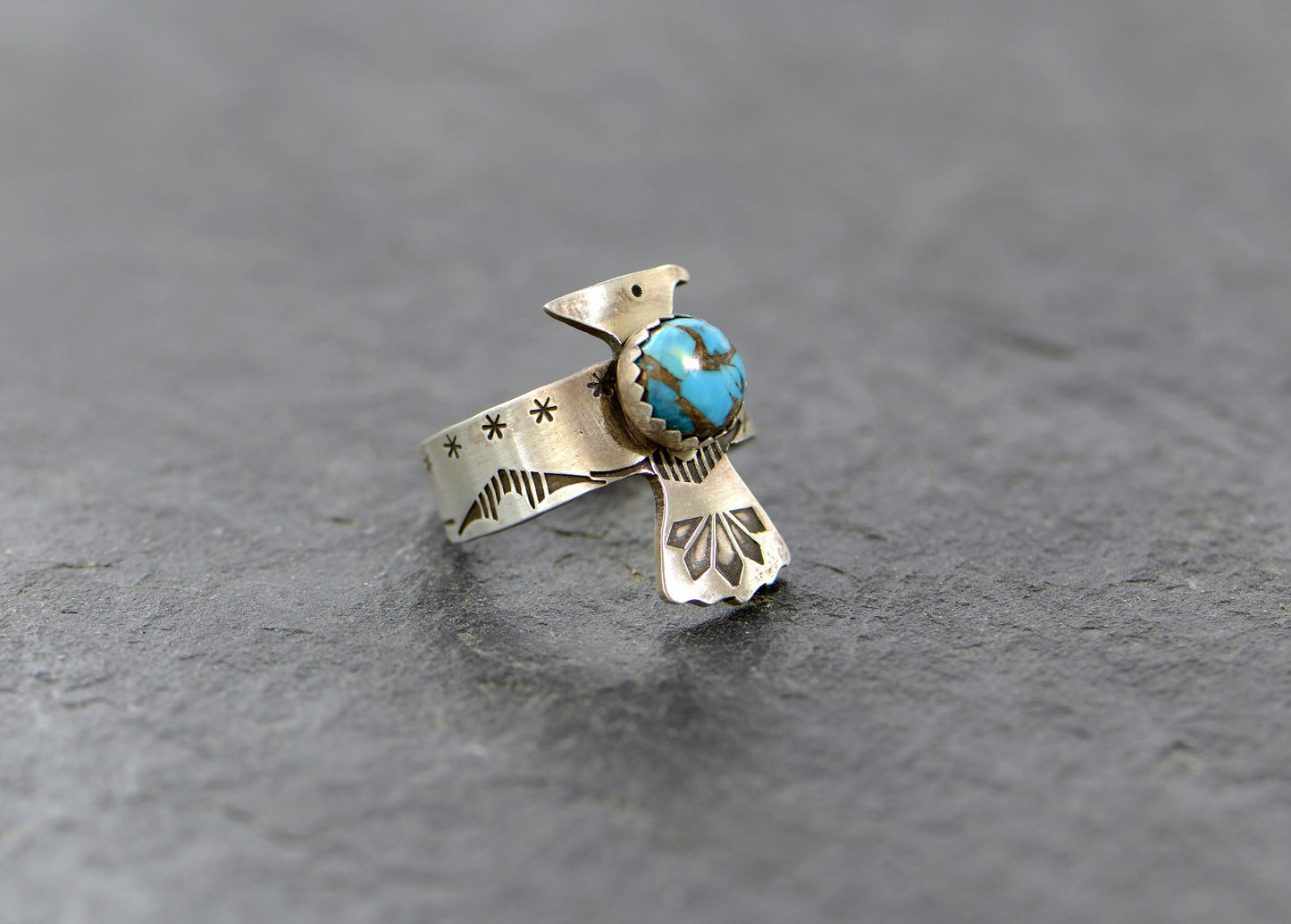 Thunderbird ring in sterling silver with turquoise