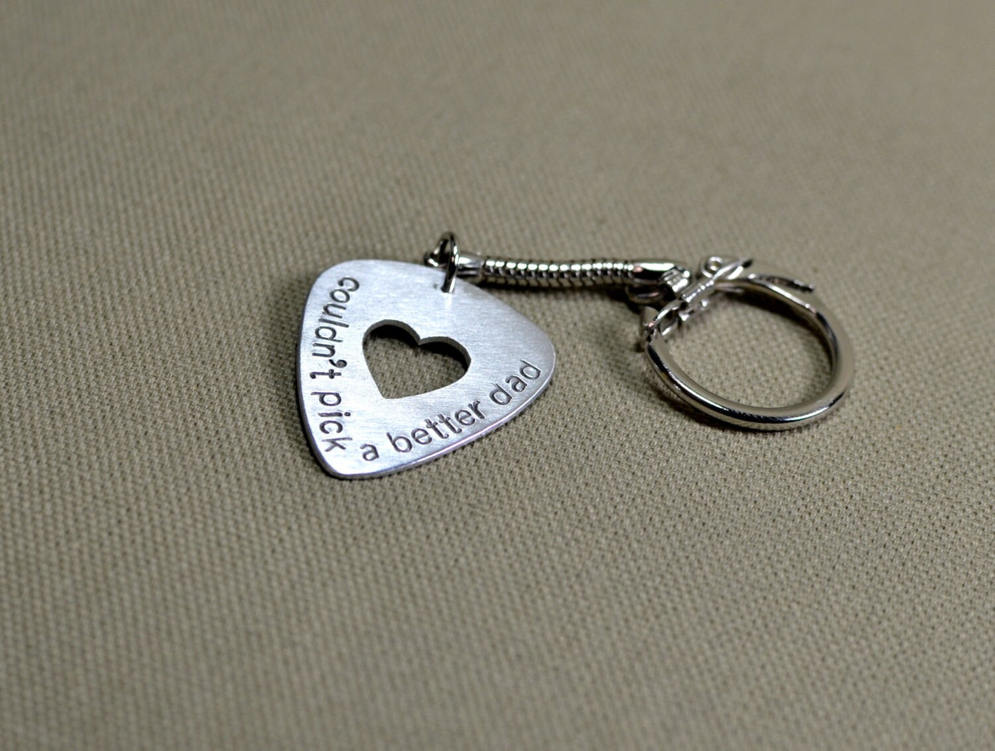 Dad sterling silver guitar pick keychain