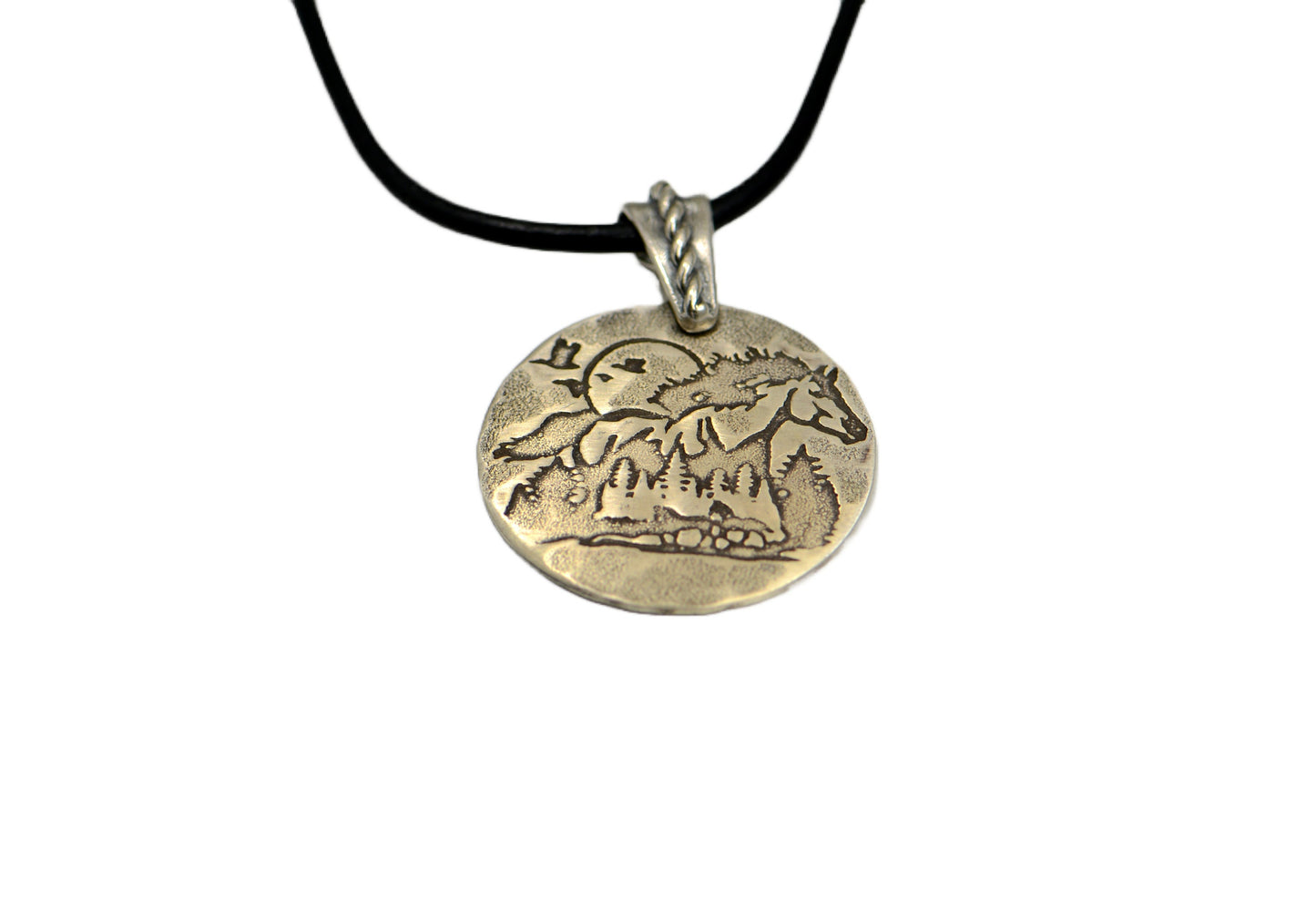 Sterling silver horse and moon guitar pick with trees