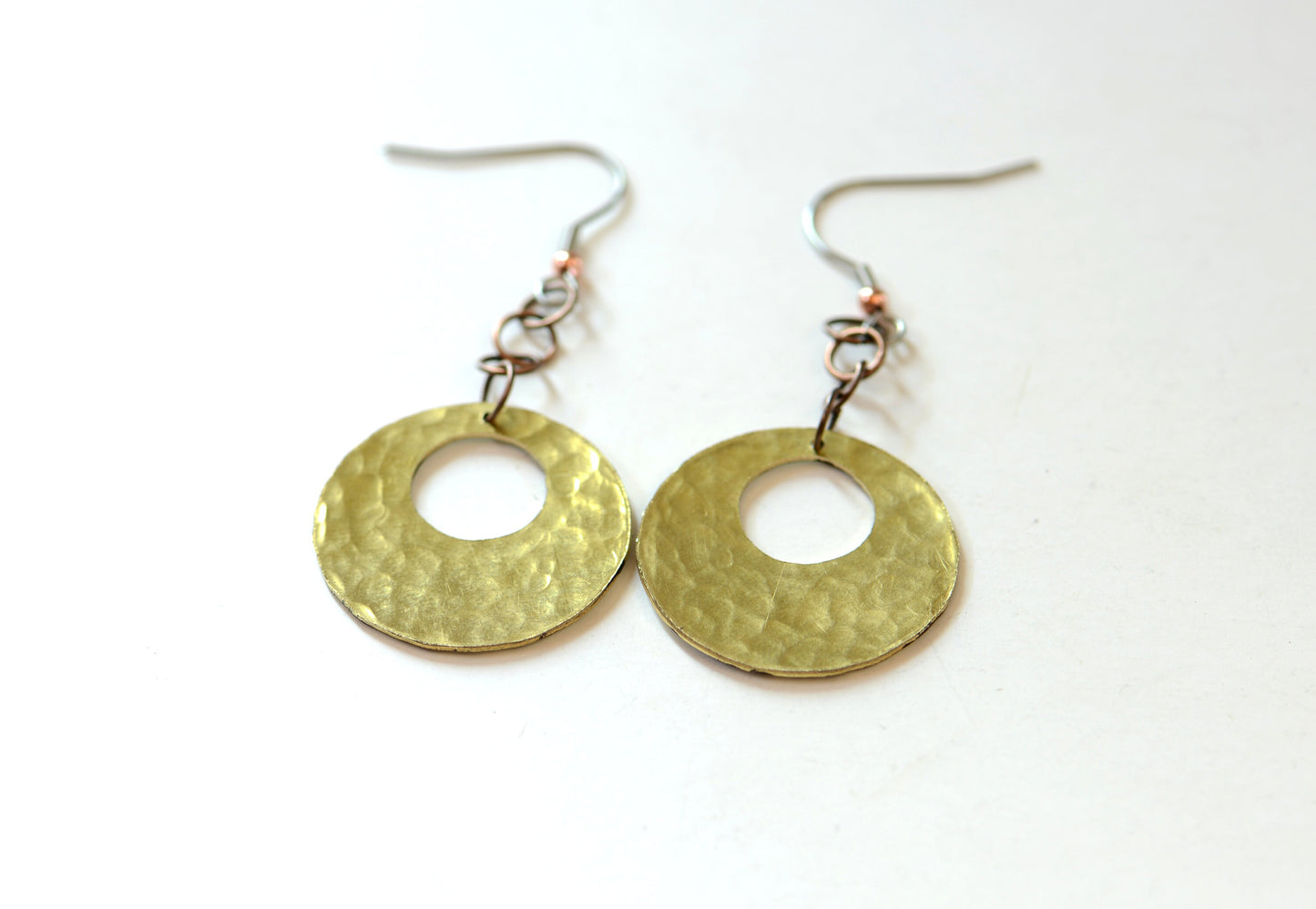 brass earrings - boho style lotus flower pattern - handmade - ornate dangle earrings
