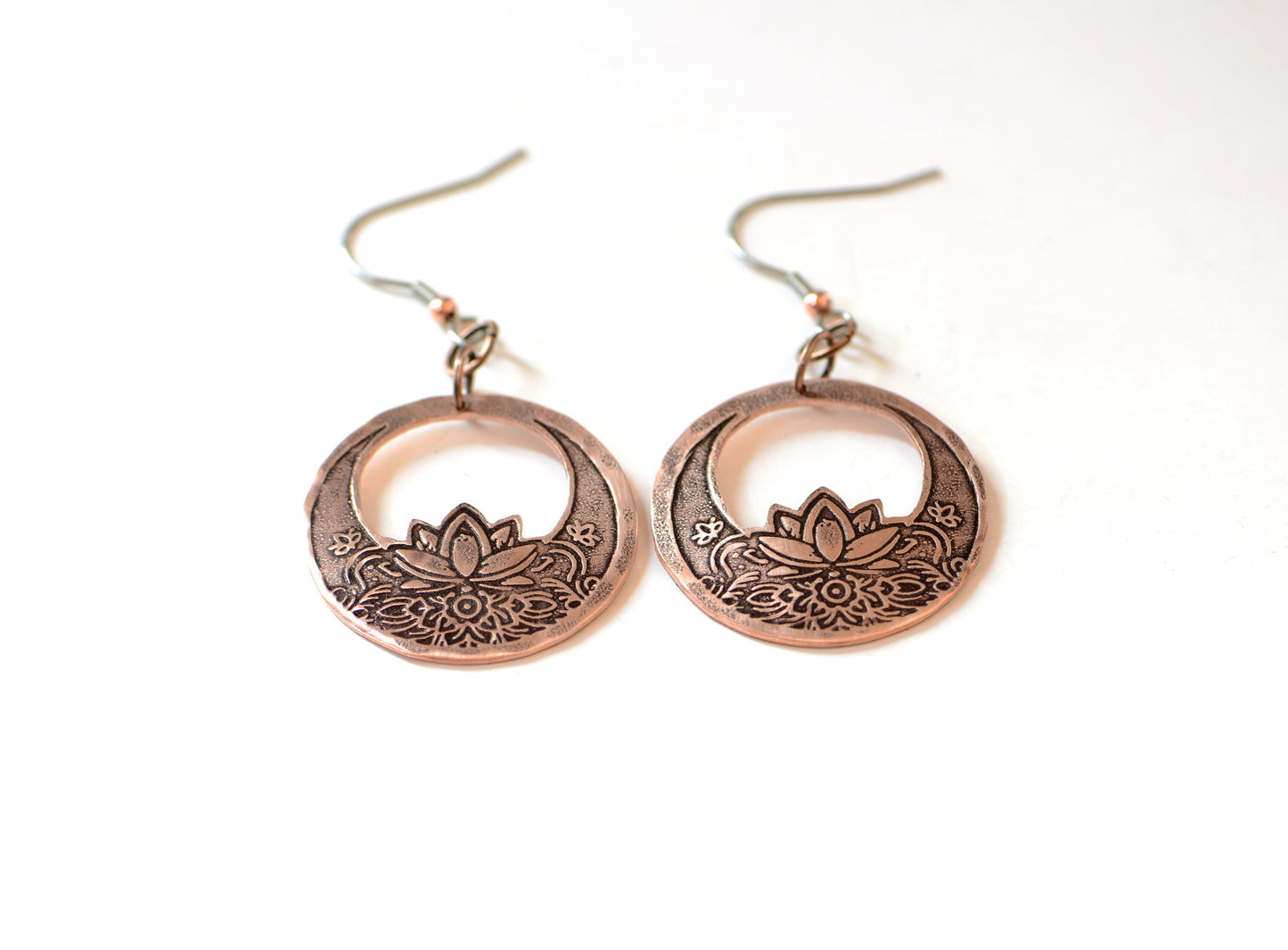 copper lotus earrings - dangle earrings - yoga inspired earrings - boho style