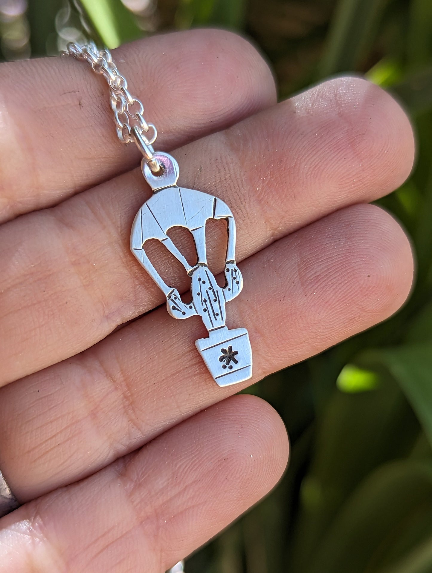 dainty sterling silver saguaro cactus charm on a parachute