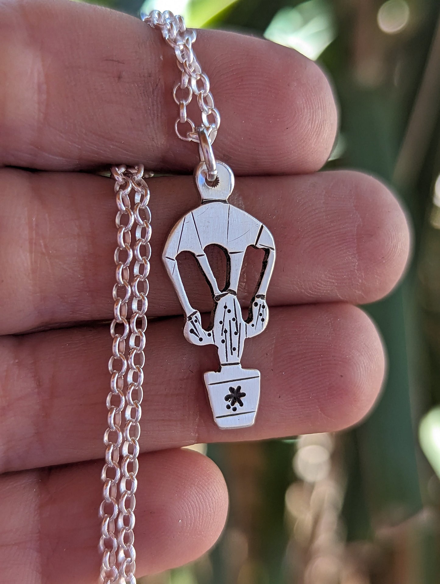 dainty sterling silver saguaro cactus charm on a parachute