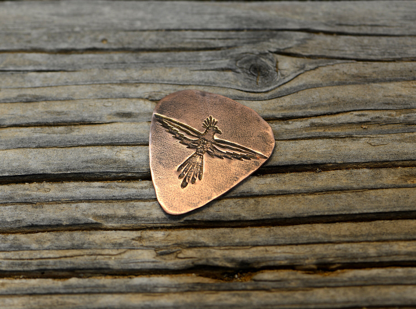 copper thunderbird guitar pick - playable and signed - NicisPicks - collectible guitar pick