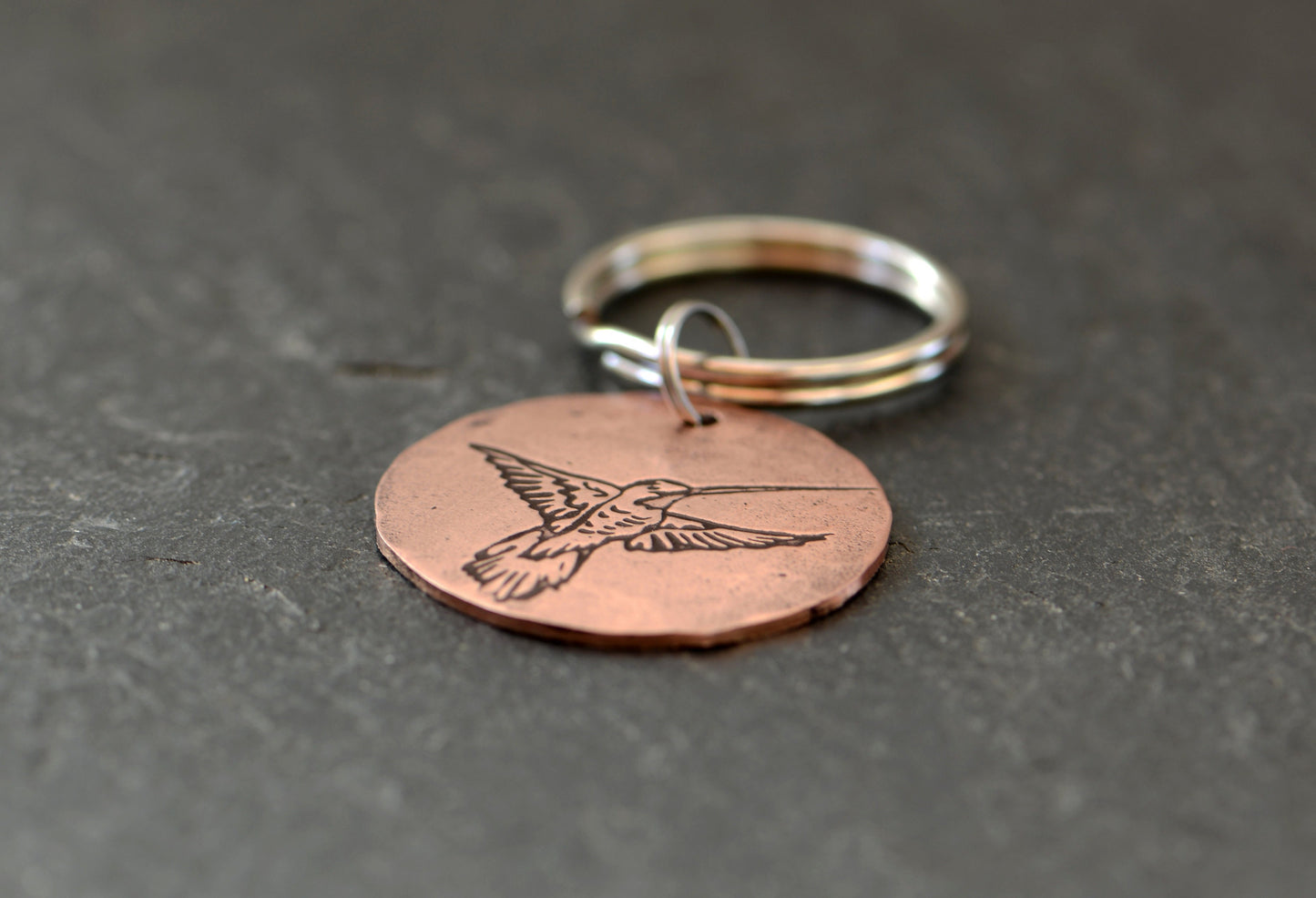 Copper hummingbird keychain