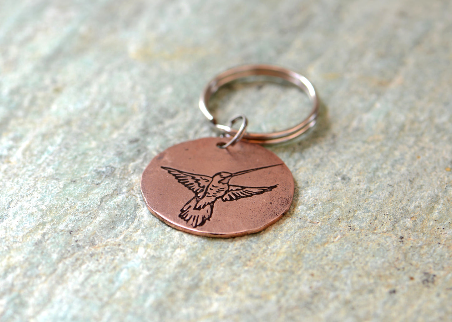 Copper hummingbird keychain