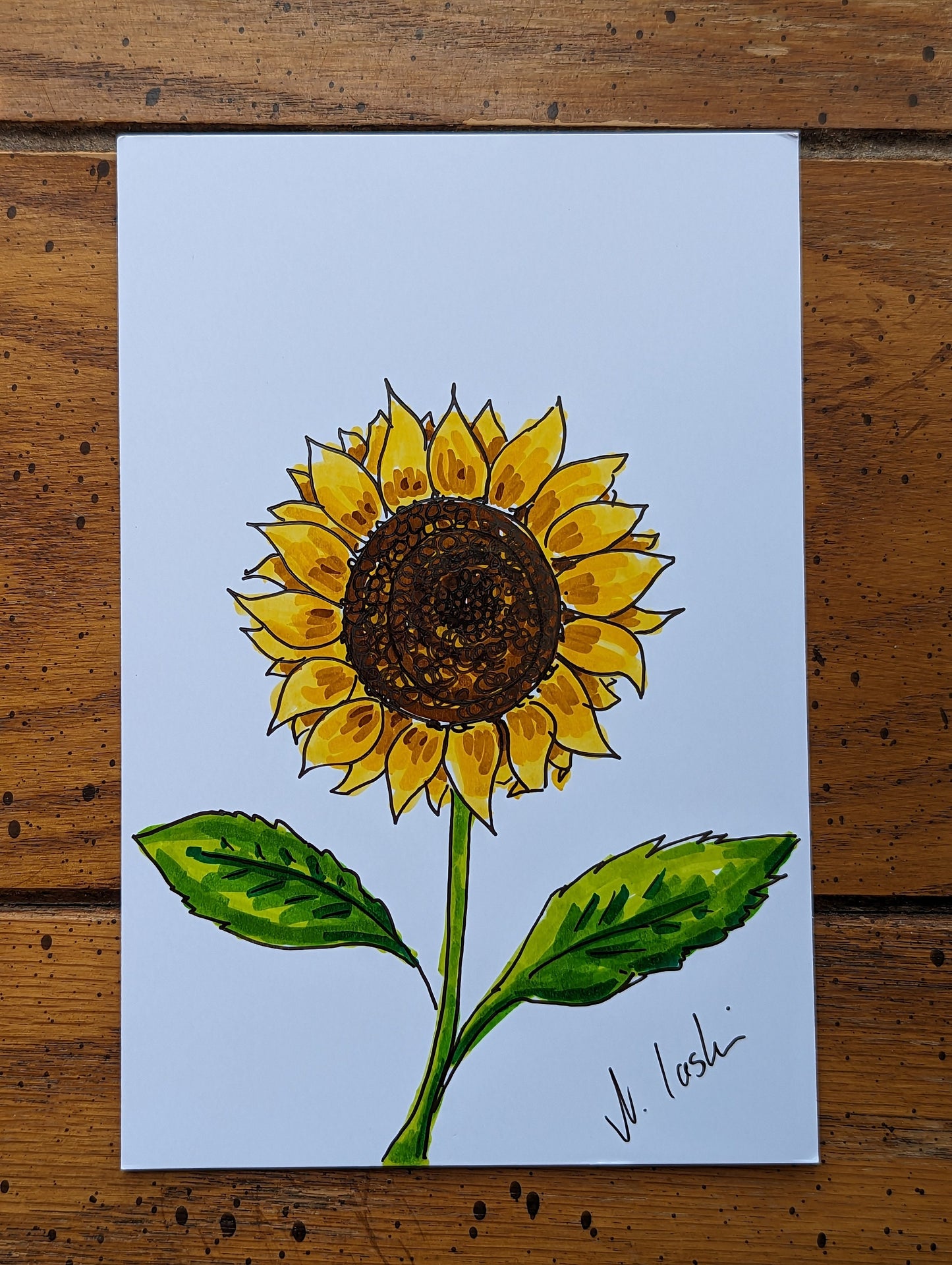 Original sunflower drawing made with alcohol ink on Glossy paper - 4 x6 inch mini drawing
