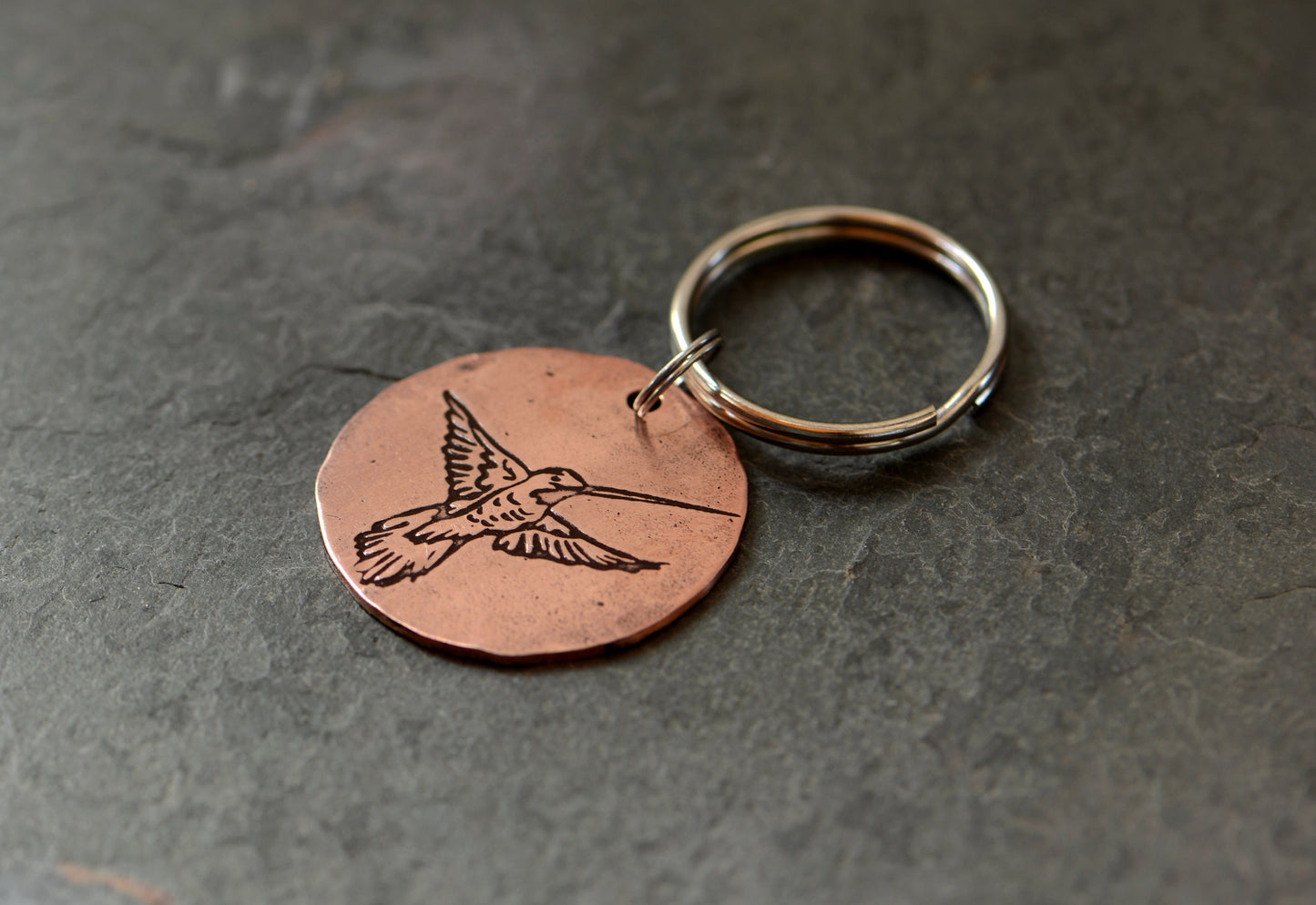 Copper hummingbird keychain