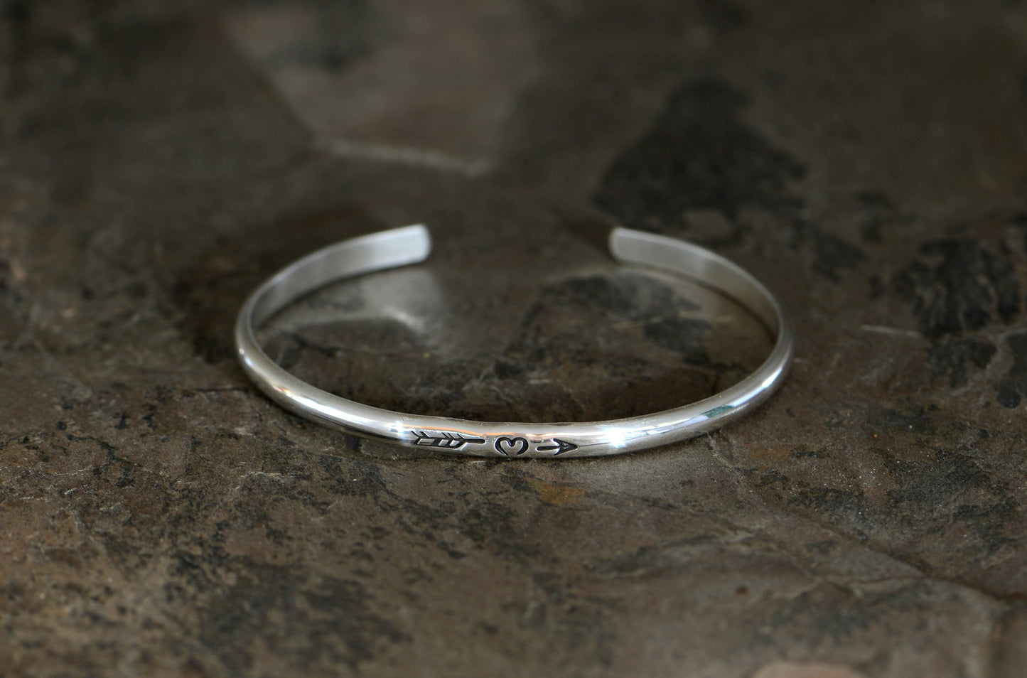 Sterling silver heart and arrow dainty stacking bracelet