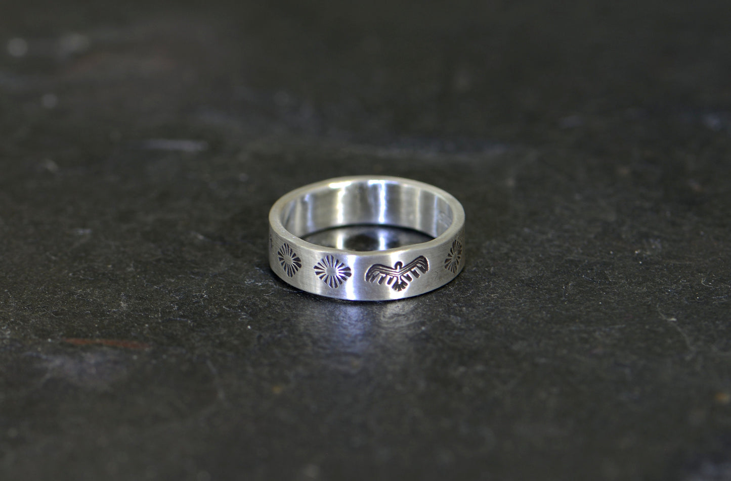 sterling silver ring with Thunderbird design