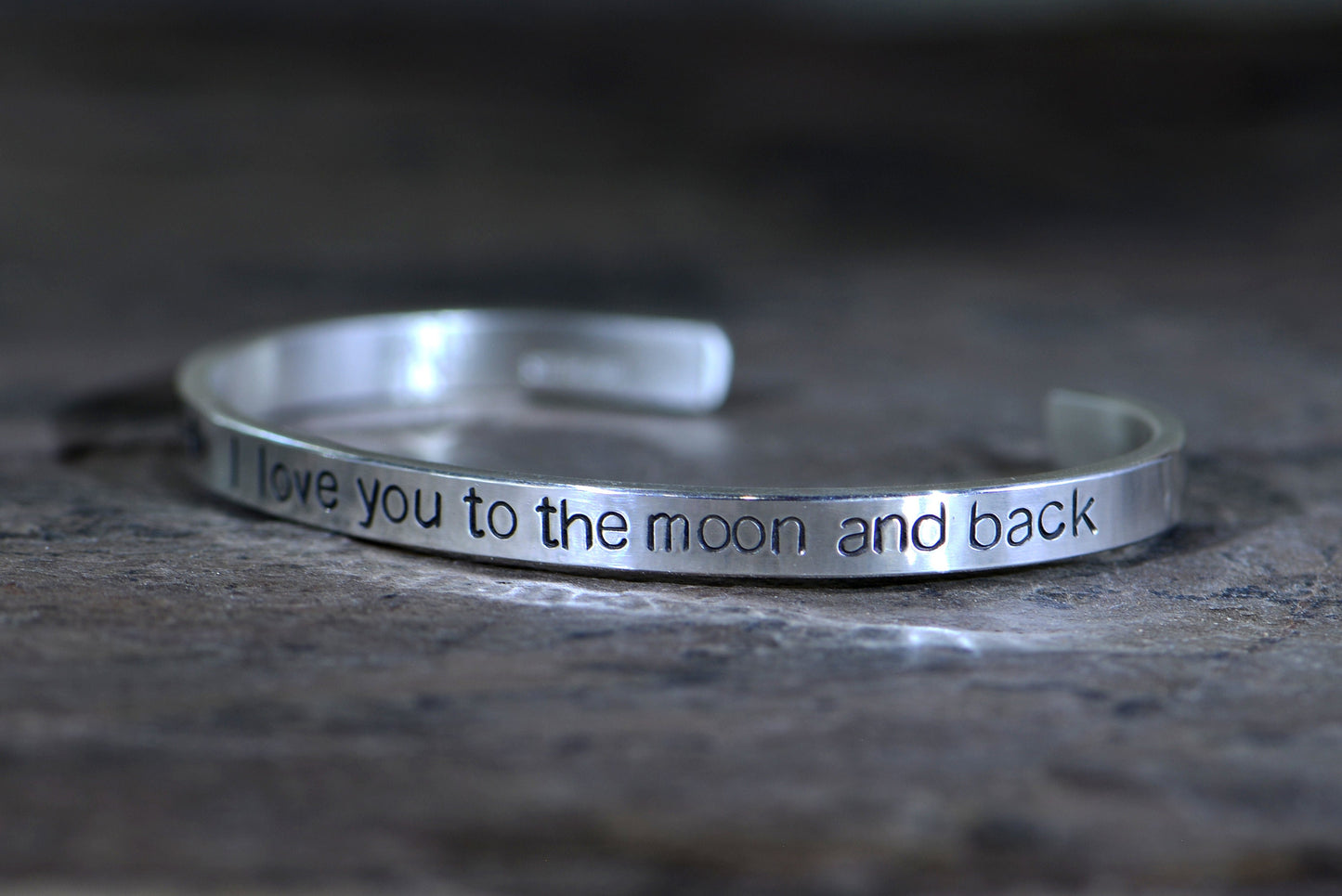 Sterling silver stacking bracelet with arrows and I love you to the moon and back