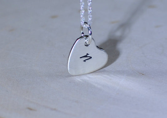 Engraved initial in sterling silver heart charm