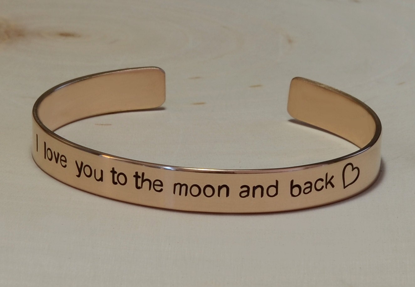 I Love you to the Moon and Back on 14k solid yellow gold cuff bracelet