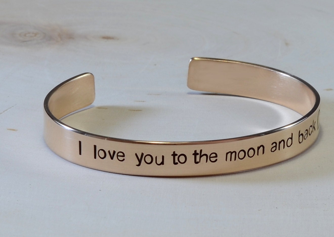 I Love you to the Moon and Back on 14k solid yellow gold cuff bracelet