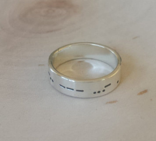 Morse code sterling silver rings