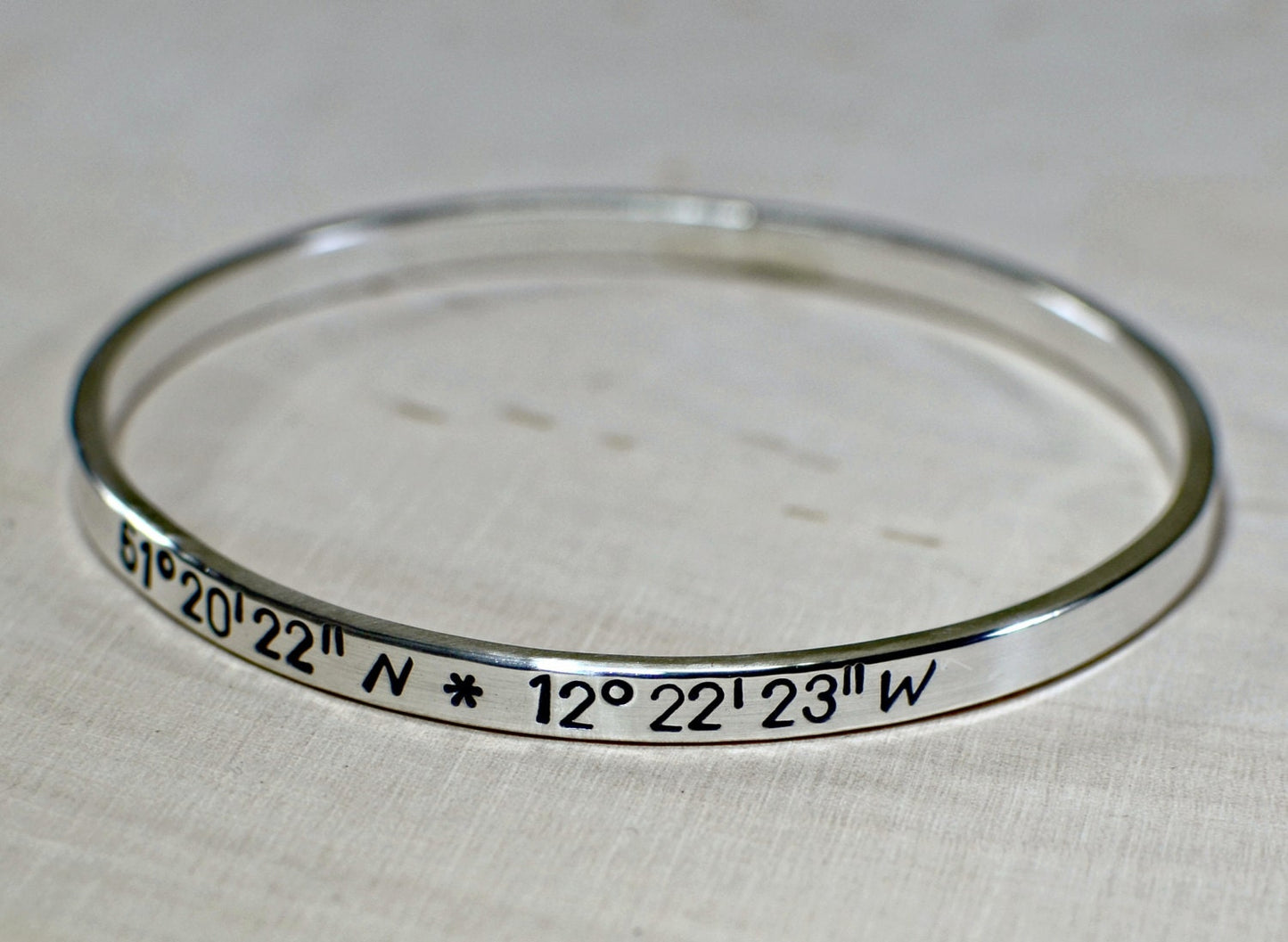 Bangle with Personalized Latitude Longitude Coordinates in Sterling Silver