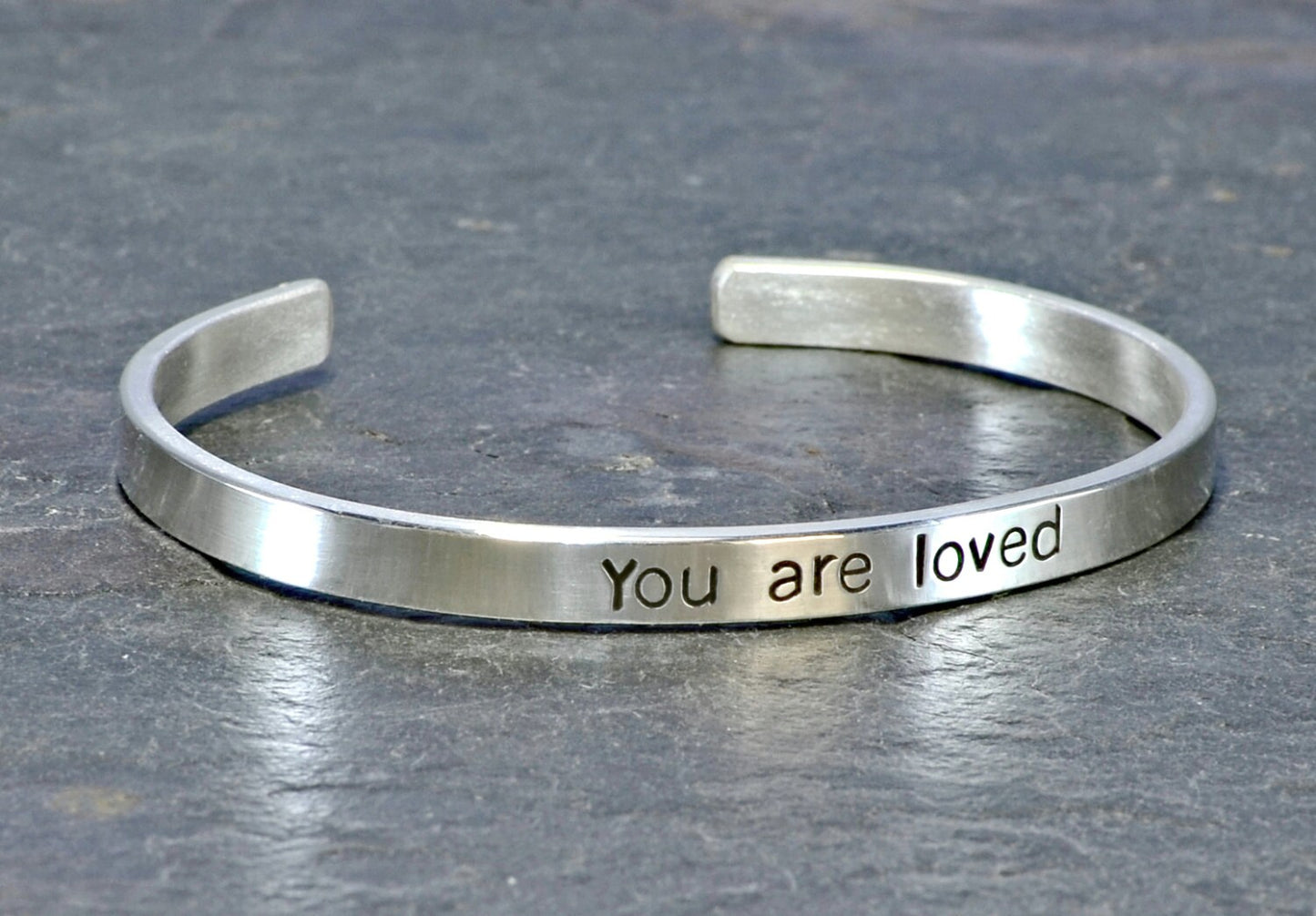 sterling silver cuff bracelet with you are loved - hand stamped