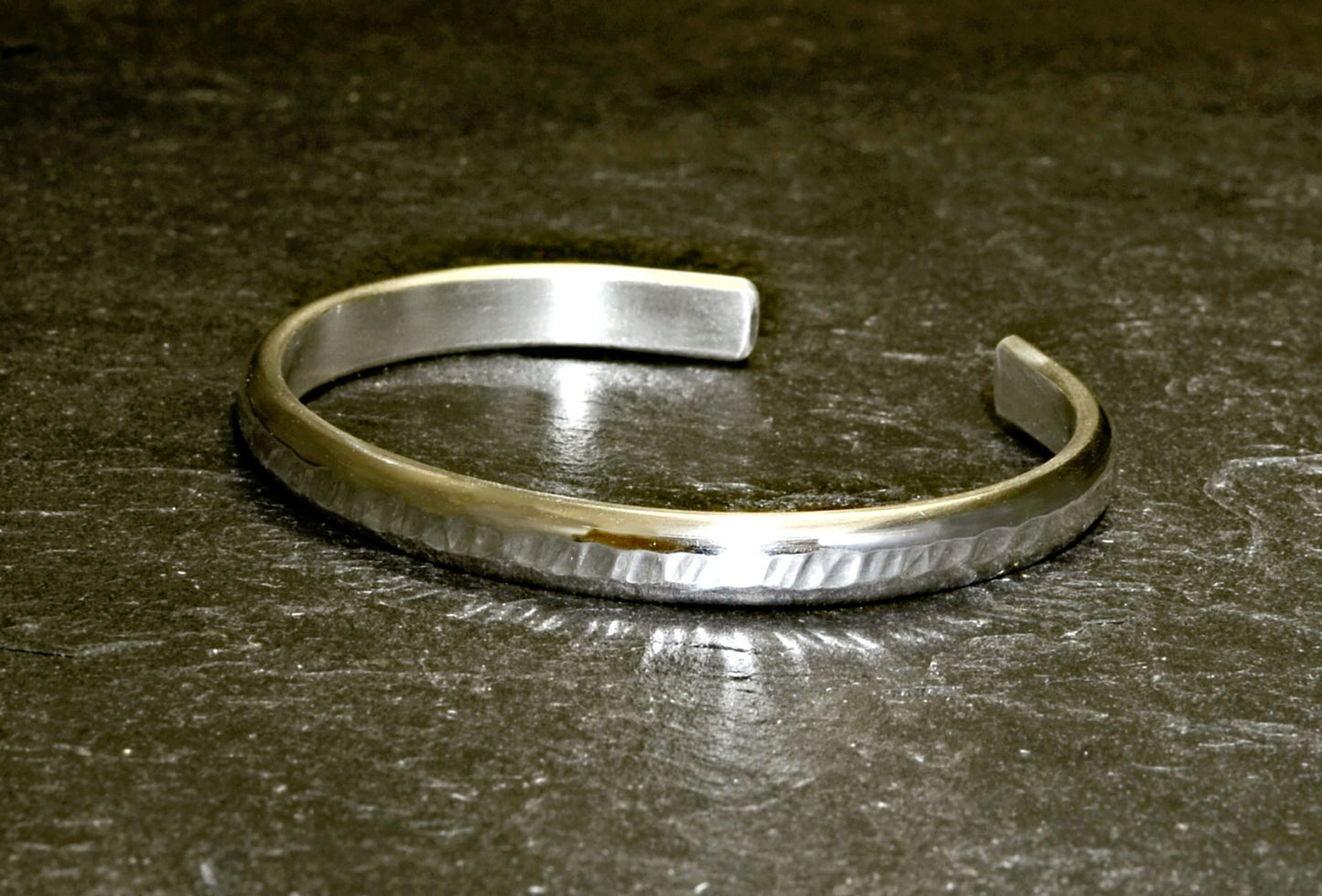 Thick sterling silver hammered bracelet with sparkle