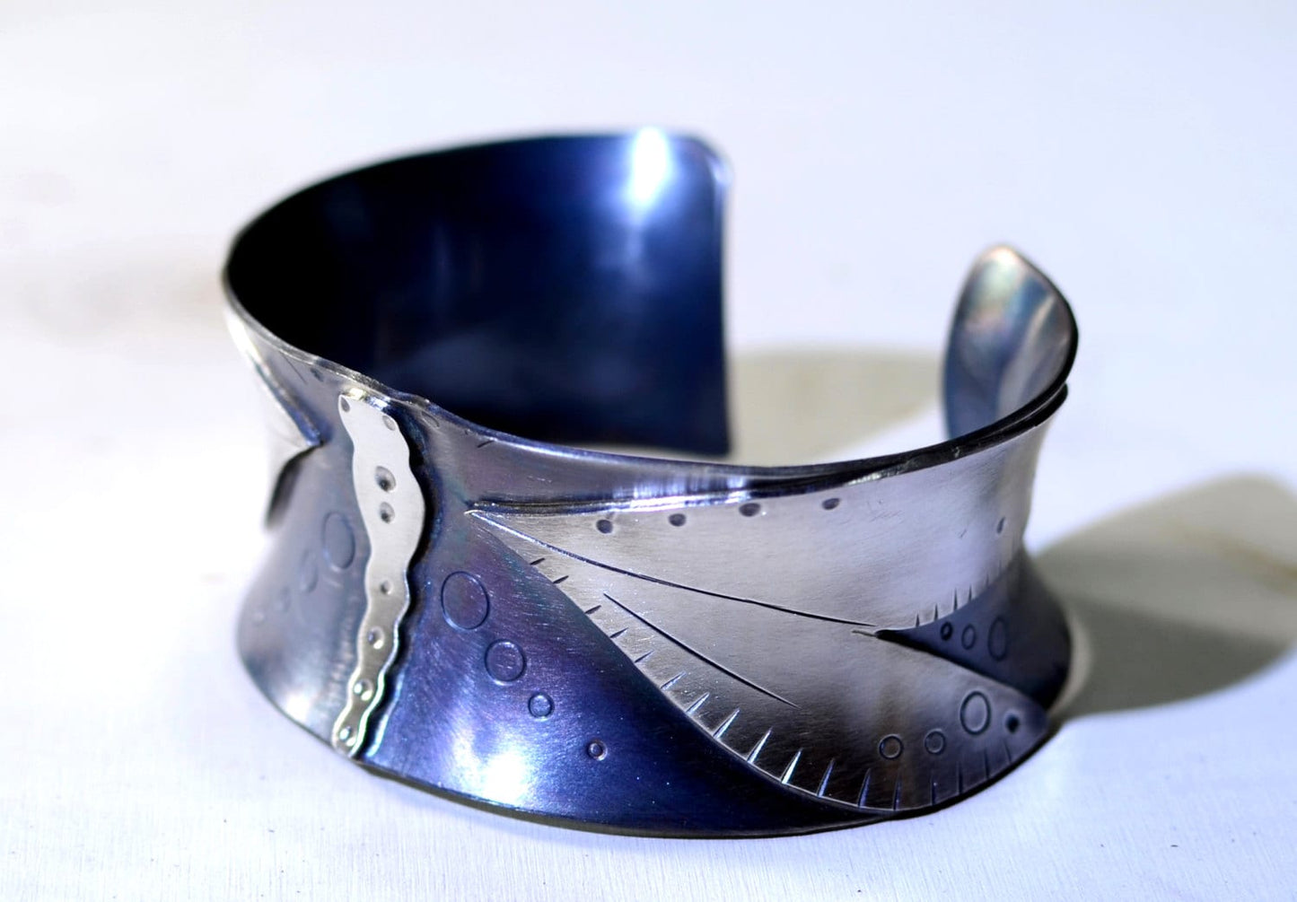 Dragonfly Bracelet in Sterling Silver with Anticlastic Shape and Metallic Patina