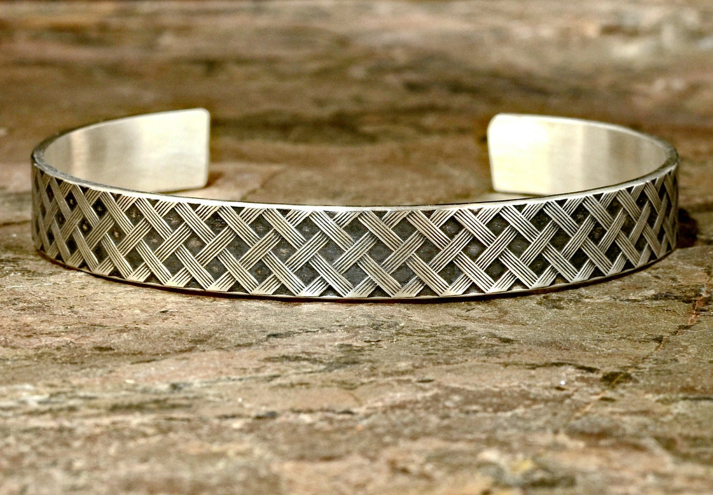 Sterling Silver Cuff Bracelet with Weave Patterning in Wire