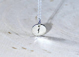 Dainty Sterling Silver Initial Charm Necklace with Hammered Border, NiciArt 