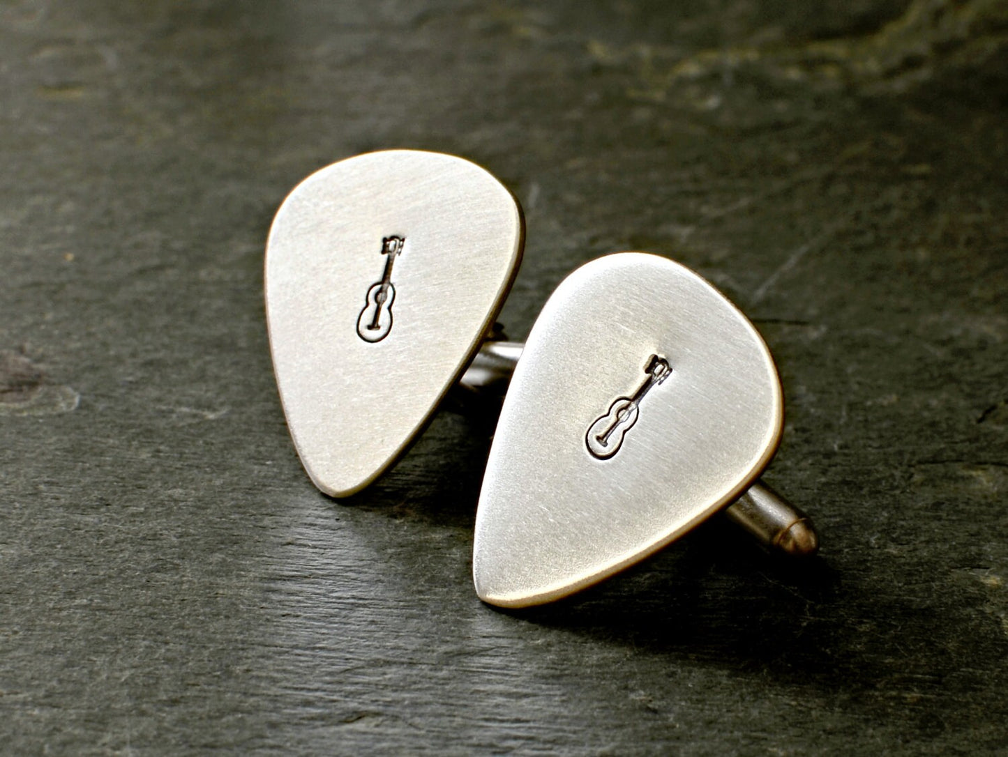 Sterling Silver Guitar Pick Cuff Links with Personalizations