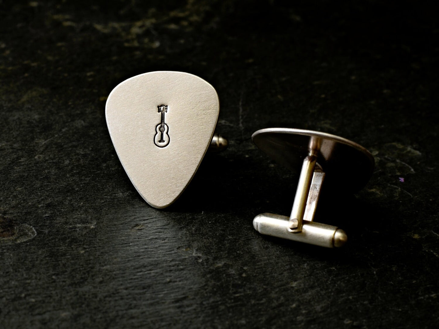 Sterling Silver Guitar Pick Cuff Links with Personalizations