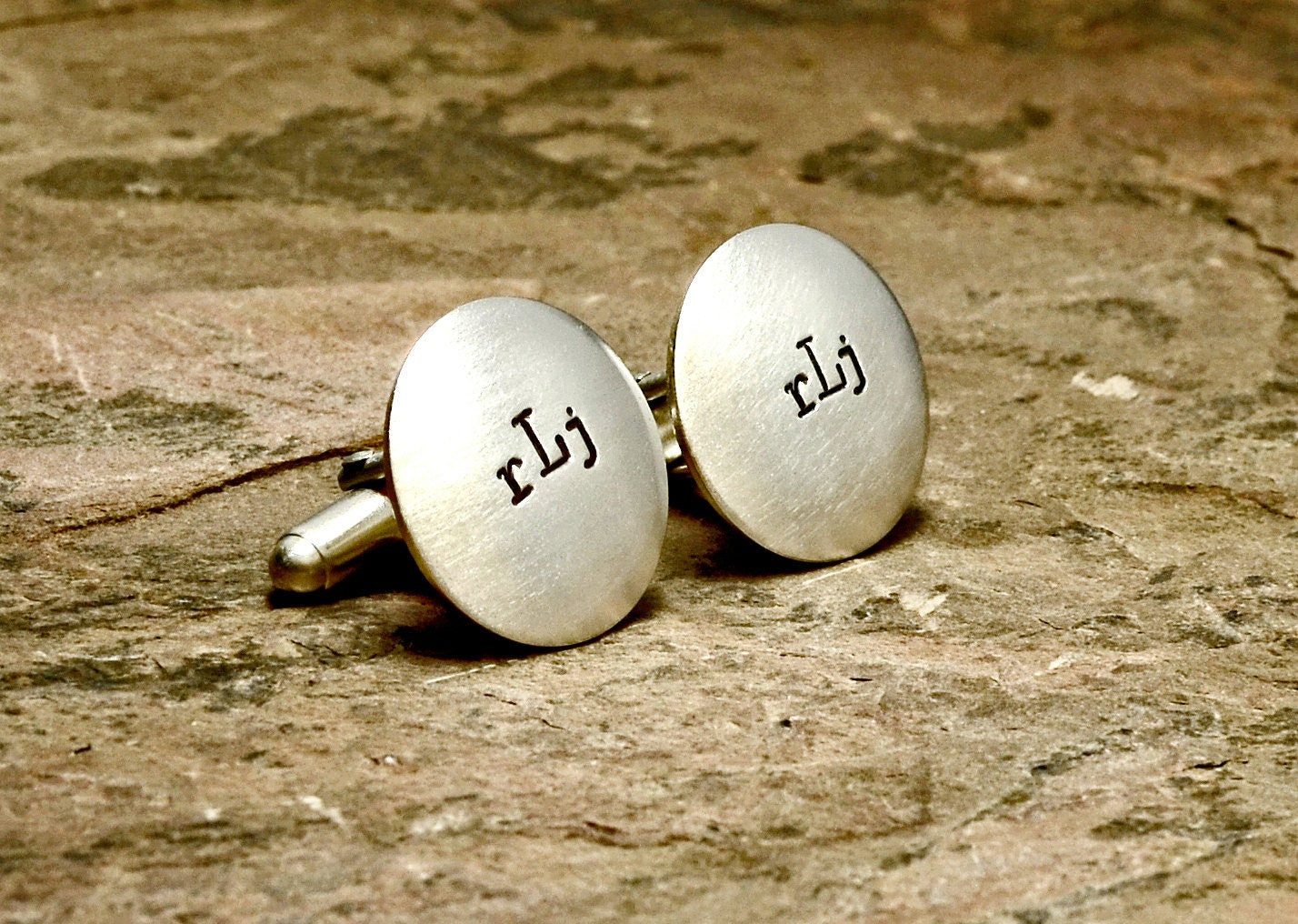 Round Sterling Silver Cuff Links with Personalized Monograms