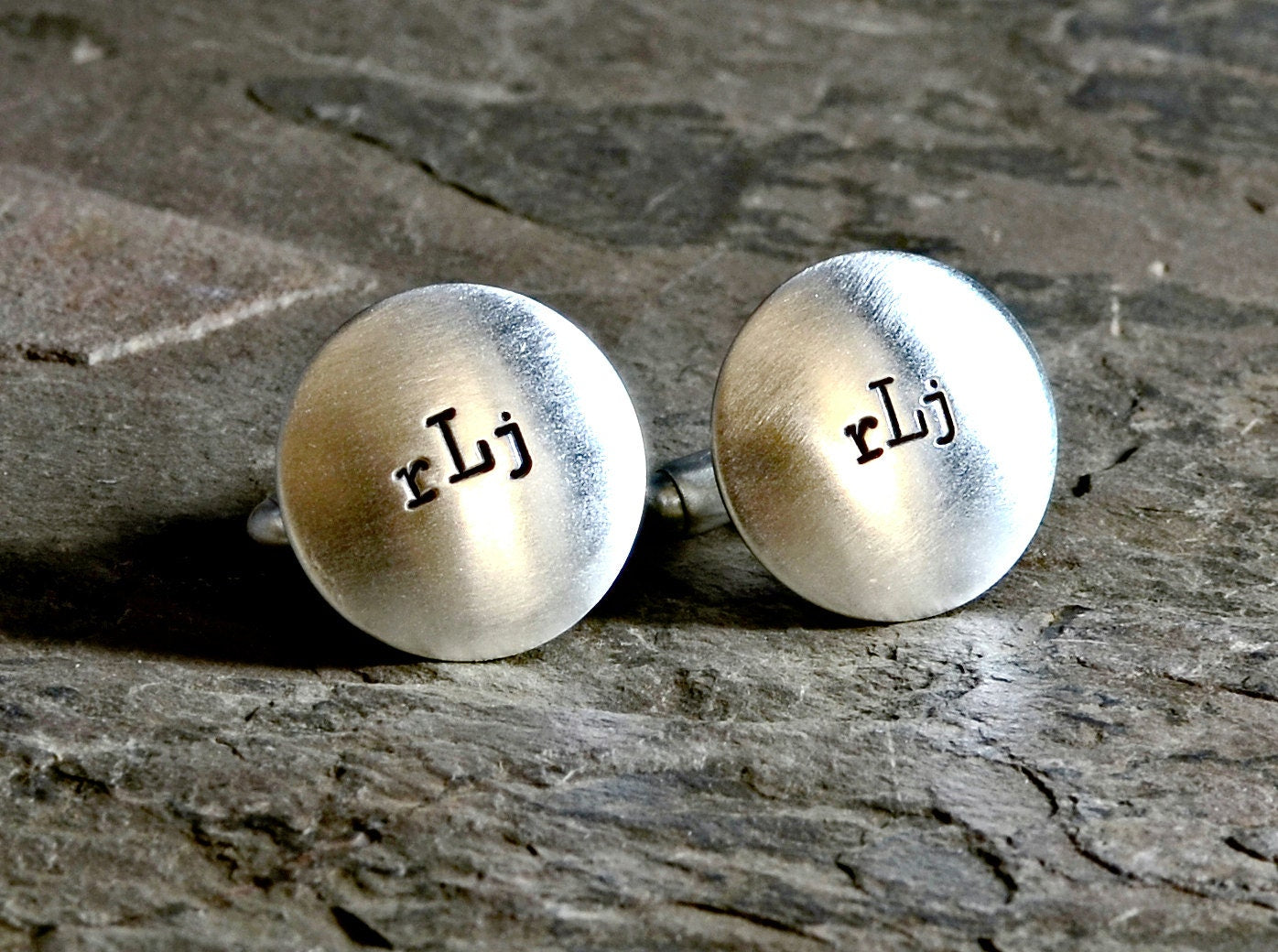 Round Sterling Silver Cuff Links with Personalized Monograms
