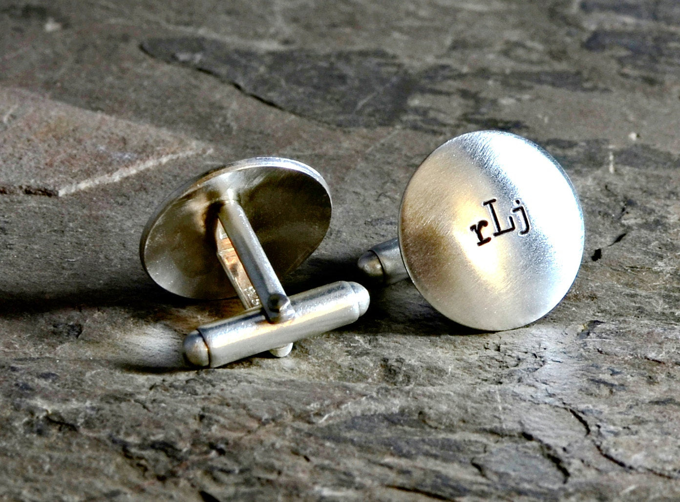 Round Sterling Silver Cuff Links with Personalized Monograms