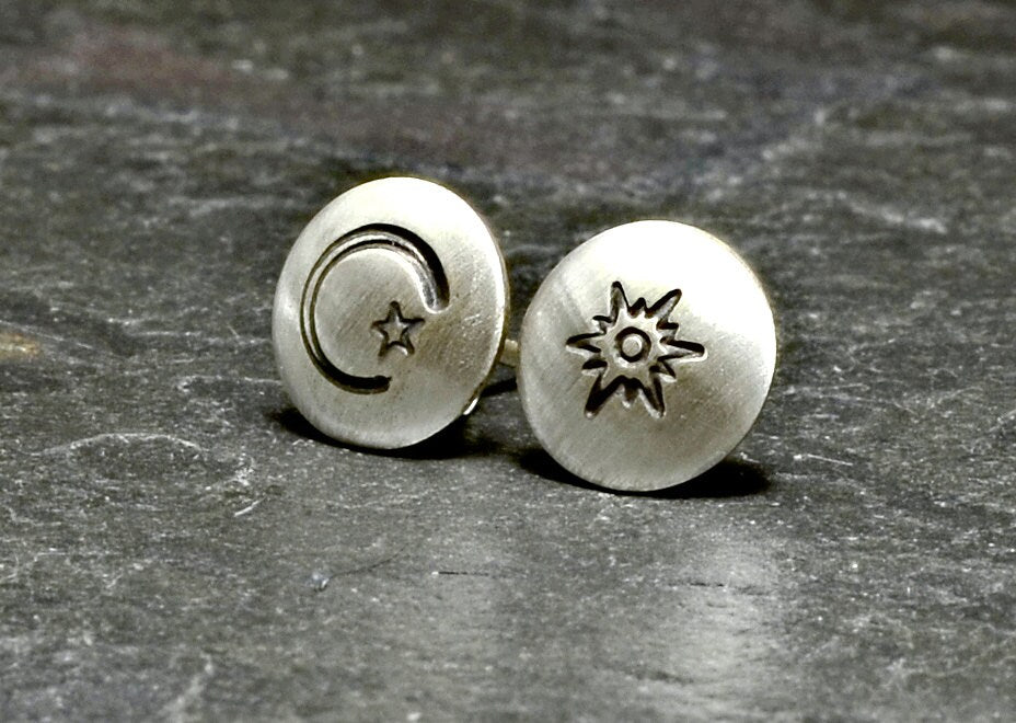 Sterling silver earrings with sun moon and star with studs