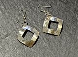 Hammered Square Sterling Silver Dangle Earrings with Window Cut Out, NiciArt 