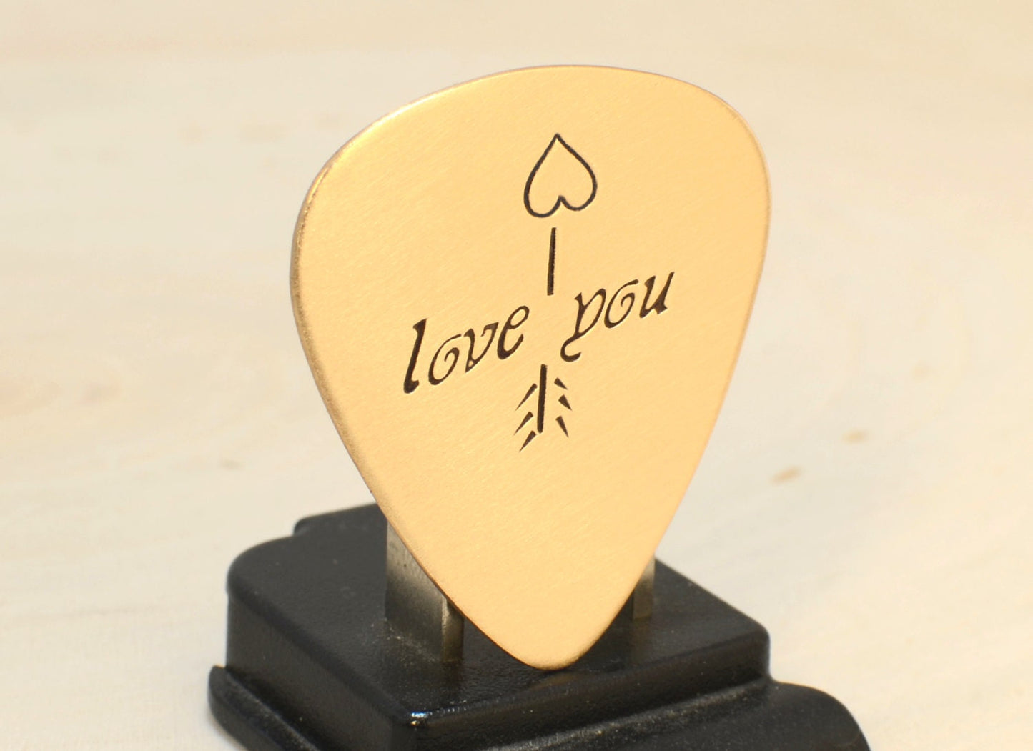 Bronze Guitar Pick with Arrow and Heart for Valentine's Day, 8th Anniversaries, or Just good old fashion Love