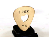 Guitar pick I pick you with signature heart cut out in bronze, NiciArt 