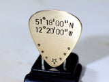 Guitar Pick in Bronze with Latitude and Longitude, NiciArt 