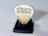 Guitar Pick in Bronze with Latitude and Longitude, NiciArt 