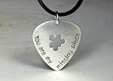 You are my missing piece sterling silver guitar pick necklace with a puzzle cut out, NiciArt 